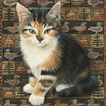 レズリーアンアイボリー 猫の輸入グリーティングカード封筒付 Razzle on Peruvian duck carpetの画像