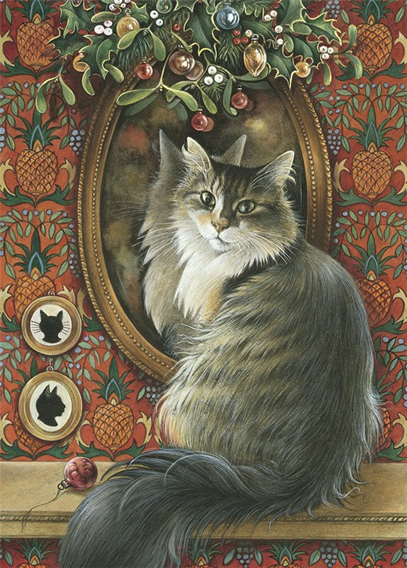 レズリーアンアイボリー 猫の輸入グリーティングカード封筒付 Agneatha under the hollyの画像