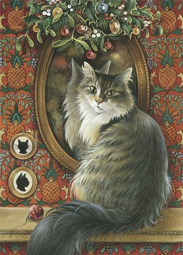 レズリーアンアイボリー 猫の輸入グリーティングカード封筒付 Agneatha under the hollyの画像