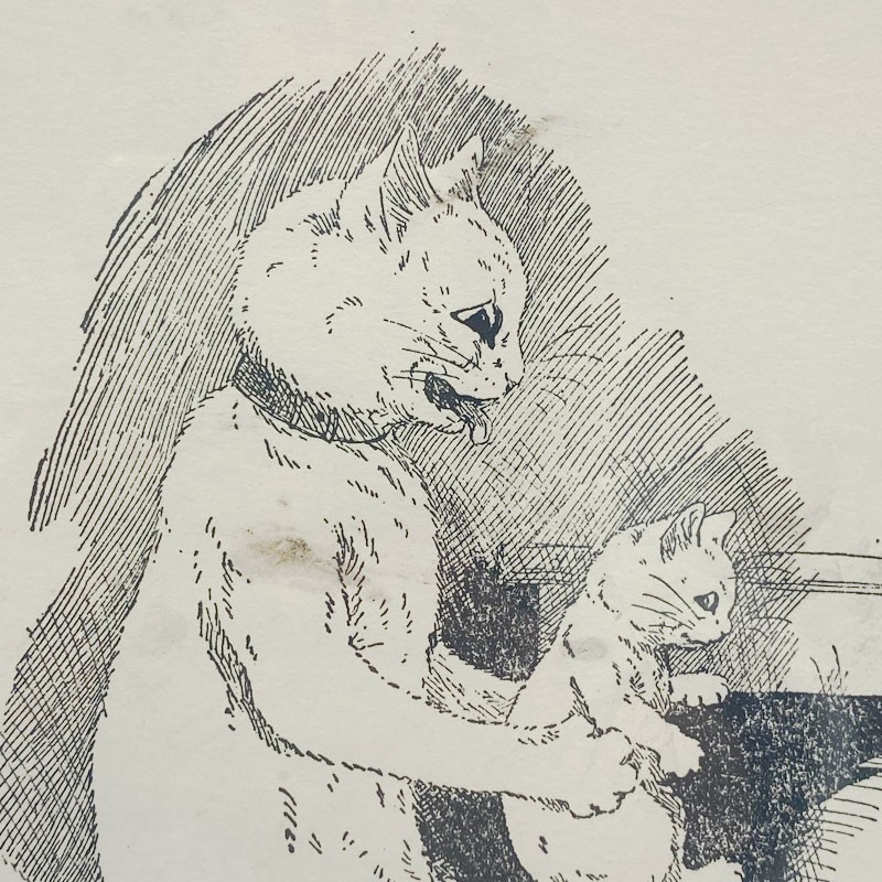 ルイスウェイン Louis Wain　親子猫のアンティークプリント　1900初期頃　額装済の画像
