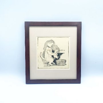 ルイスウェイン Louis Wain　親子猫のアンティークプリント　1900初期頃　額装済の画像