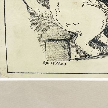 ルイスウェイン Louis Wain　親子猫のアンティークプリント　1900初期頃　額装済の画像