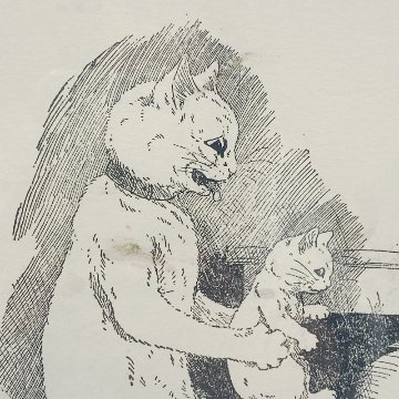 ルイスウェイン Louis Wain　親子猫のアンティークプリント　1900初期頃　額装済の画像