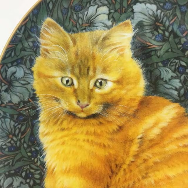 ロイヤルウースター Lesley Anne Ivory オーバル型絵皿 茶トラ ウイリアムモリスの画像