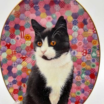 ロイヤルウースター Lesley Anne Ivory オーバル型絵皿 白黒ハチワレ猫チェスタートンの画像