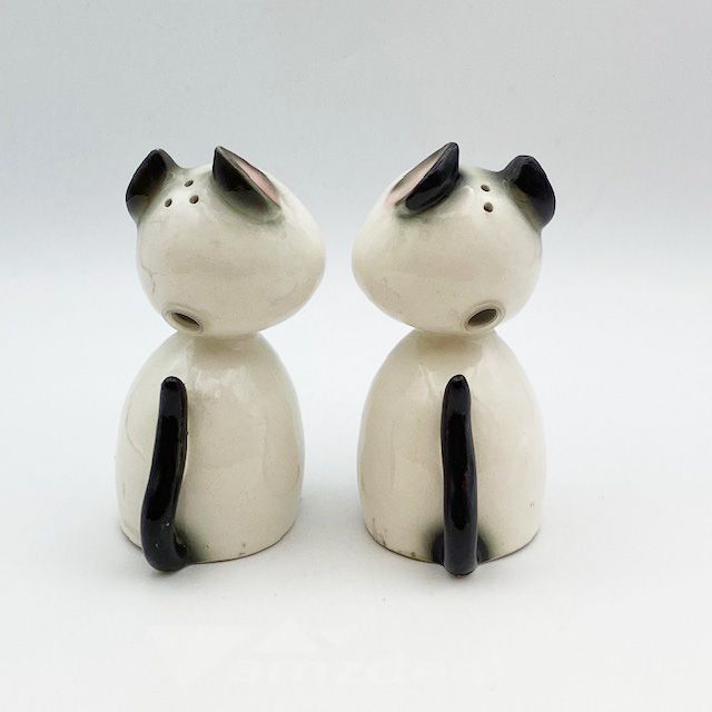 Norcrest Japan　満面の笑みのシャム猫ちゃんペアのソルト＆ペッパーシェイカー　1950年代ごろの画像