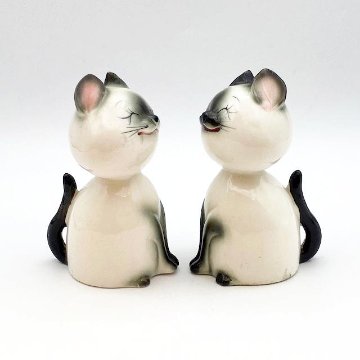 Norcrest Japan　満面の笑みのシャム猫ちゃんペアのソルト＆ペッパーシェイカー　1950年代ごろの画像