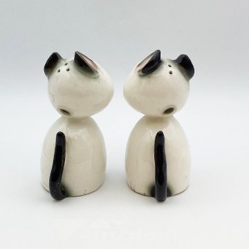 Norcrest Japan　満面の笑みのシャム猫ちゃんペアのソルト＆ペッパーシェイカー　1950年代ごろの画像
