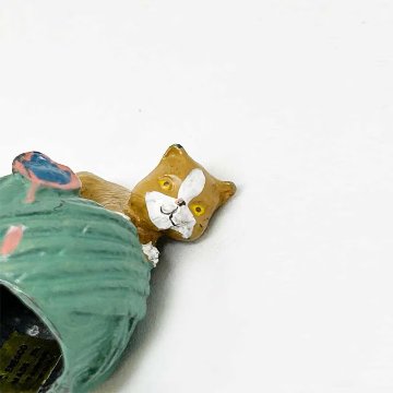 ENESCO 毛糸で遊び猫のミニチュア メタルフィギュア シンブルの画像
