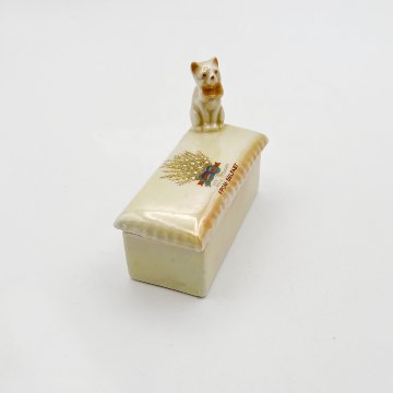 幸運のホワイトヘザーと猫のトリンケットボックス　小物入れ  1900年代初〜中期の画像