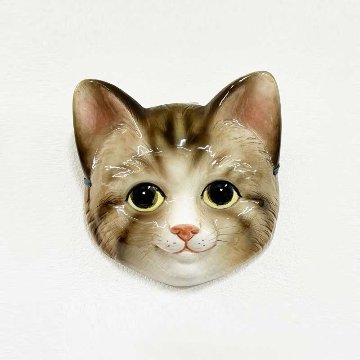 陶器製の猫顔マスク キジ白猫　ウォールアート おそらく1980年代の日本製の画像