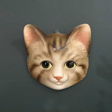 陶器製の猫顔マスク キジ白猫　ウォールアート おそらく1980年代の日本製の画像