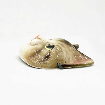 陶器製の猫顔マスク キジ白猫　ウォールアート おそらく1980年代の日本製の画像
