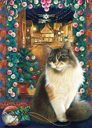 レズリーアンアイボリー 猫の輸入グリーティングカード封筒付 Agneatha with her Christmas decorationの画像