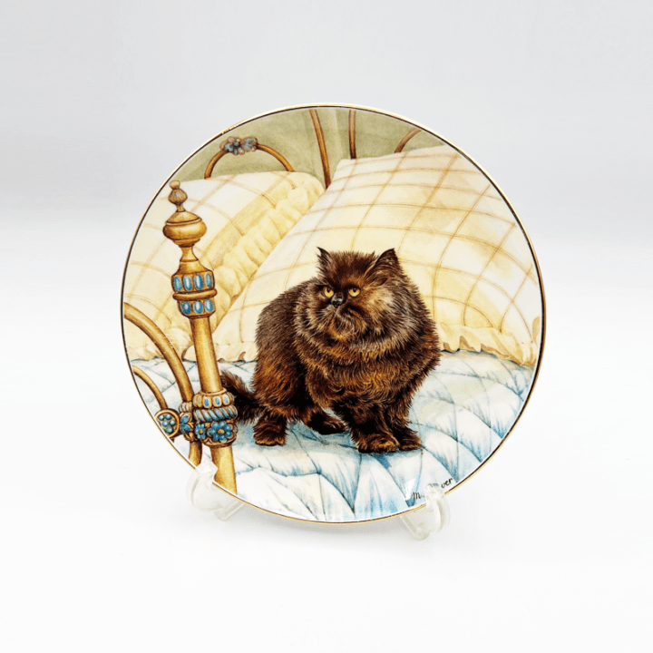 英国 Hudson & Middleton 猫の絵皿　エキゾチック風長毛黒猫ちゃん　ブラックペルシャの画像