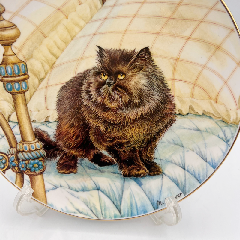 英国 Hudson & Middleton 猫の絵皿　エキゾチック風長毛黒猫ちゃん　ブラックペルシャの画像