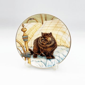 英国 Hudson & Middleton 猫の絵皿　エキゾチック風長毛黒猫ちゃん　ブラックペルシャの画像