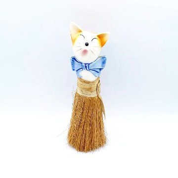 <珍品>ヴィンテージ　猫型ハーフドールブラシミニほうき　1930年代頃　日本製の画像