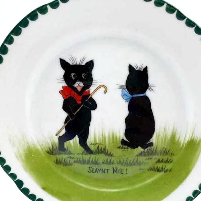 <レア>黒猫の絵柄のアンティーク　ミニ トリオティーカップセット　ルイス・ウェイン インスパイア品の画像