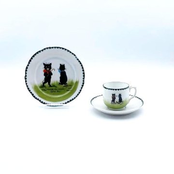<レア>黒猫の絵柄のアンティーク　ミニ トリオティーカップセット　ルイス・ウェイン インスパイア品の画像