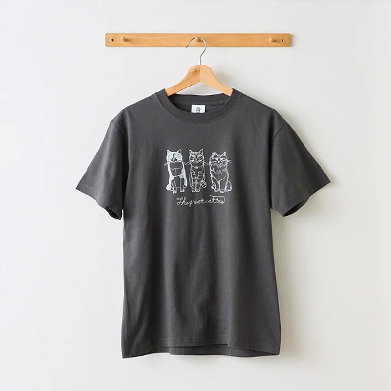 ＋HAyU　小川学　ワイヤーアート猫Tシャツ キャットトリオ 綿100％の画像