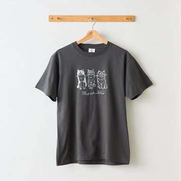 ＋HAyU　小川学　ワイヤーアート猫Tシャツ キャットトリオ 綿100％の画像