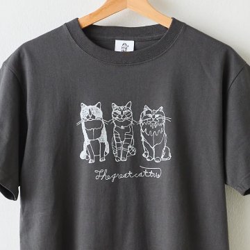 ＋HAyU　小川学　ワイヤーアート猫Tシャツ キャットトリオ 綿100％の画像
