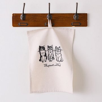 ＋HAyU 刺繡ふきん キャットトリオ 麻55％ 綿45％ 小川学 ワイヤーアートの画像