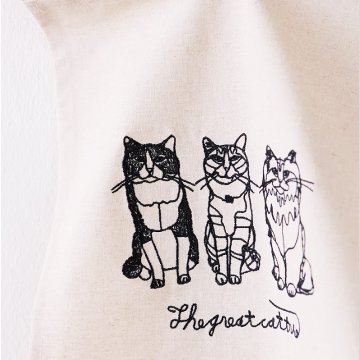 ＋HAyU 刺繡ふきん キャットトリオ 麻55％ 綿45％ 小川学 ワイヤーアートの画像