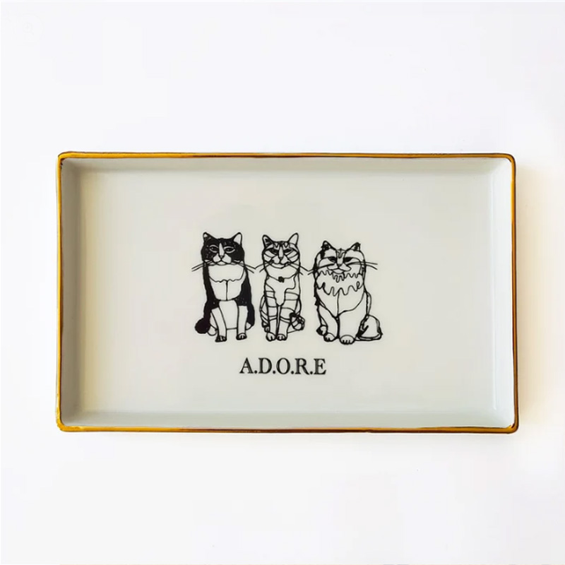 ＋HAyU 猫柄 美濃焼 プレート 長皿 Mino Ware Collection 日本製 小川学 ワイヤーアートの画像