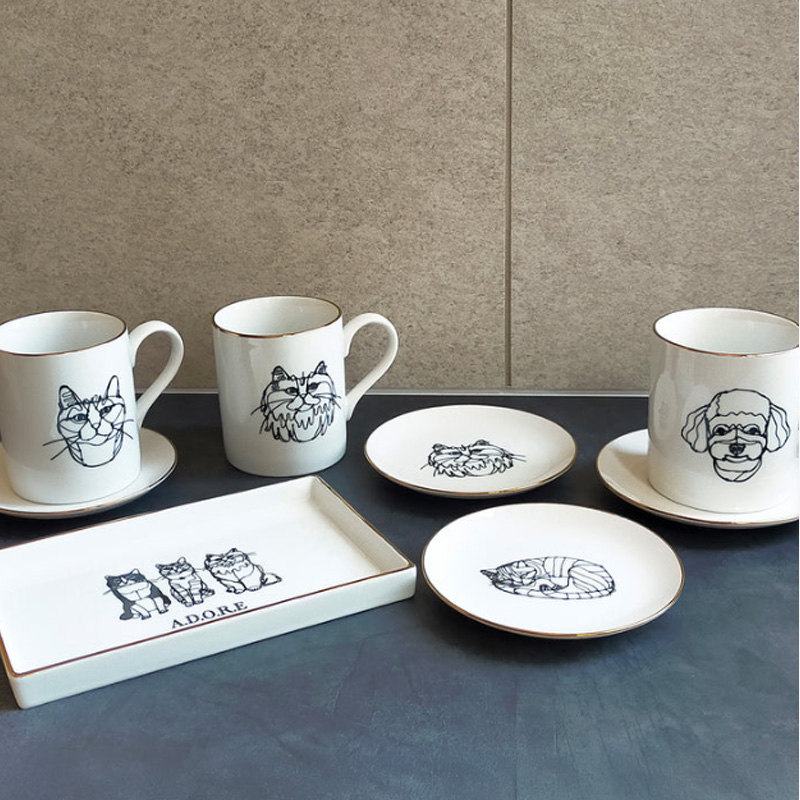 ＋HAyU 猫柄 美濃焼 プレート 長皿 Mino Ware Collection 日本製 小川学 ワイヤーアートの画像