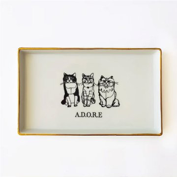＋HAyU 猫柄 美濃焼 プレート 長皿 Mino Ware Collection 日本製 小川学 ワイヤーアートの画像