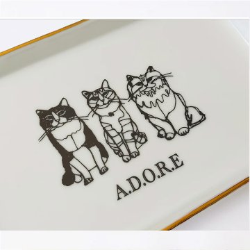 ＋HAyU 猫柄 美濃焼 プレート 長皿 Mino Ware Collection 日本製 小川学 ワイヤーアートの画像