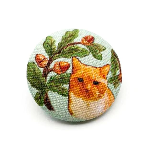 Yanaka Red House Button Galleryオリジナル猫のボタン2個セット　猫のルルとドングリの画像