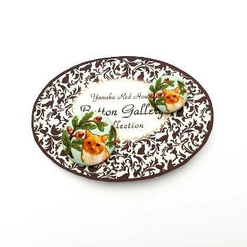 Yanaka Red House Button Galleryオリジナル猫のボタン2個セット　猫のルルとドングリの画像