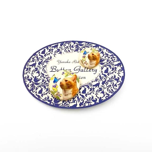 Yanaka Red House Button Galleryオリジナル猫のボタン2個セット　猫のルルと蝶々の画像