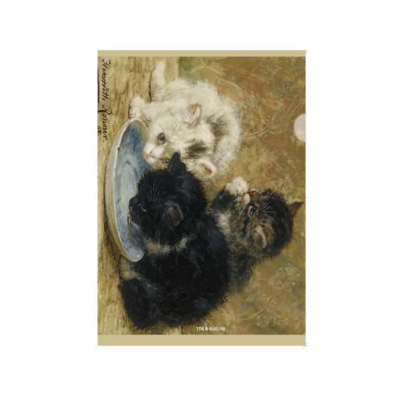 Henriette Ronner-Knip "Three Kittens" アンティーク猫の絵のクリアファイル A4サイズ TIM & SAILORオリジナルの画像