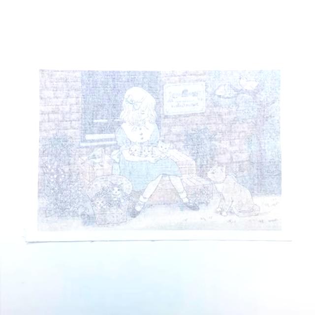 Yanaka Red House Button Galleryオリジナル猫のイラストパネル生地「少女と猫たち」の画像