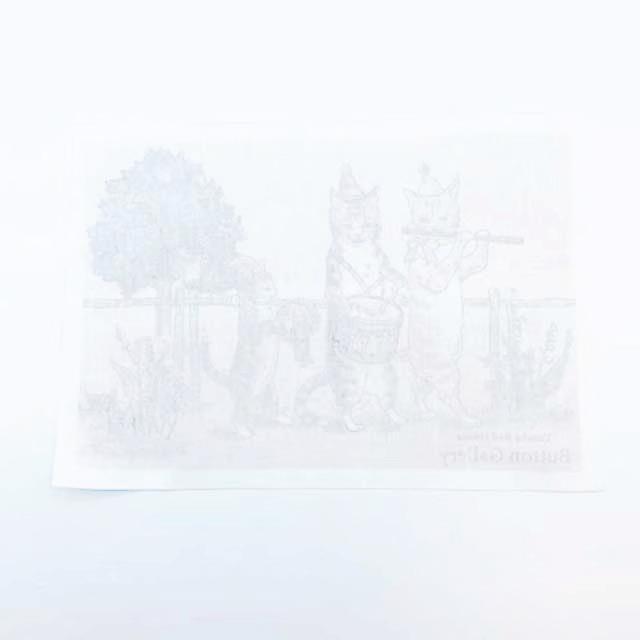 Yanaka Red House Button Galleryオリジナル猫のイラストパネル生地「鼓笛隊」の画像