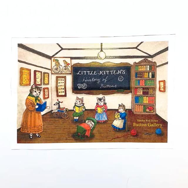 Yanaka Red House Button Galleryオリジナル猫のイラストパネル生地「猫の授業」の画像