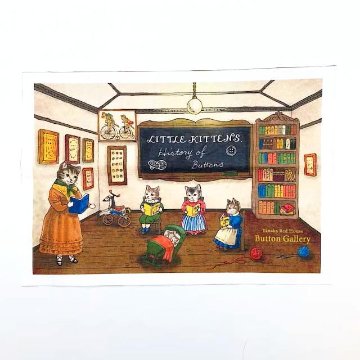 Yanaka Red House Button Galleryオリジナル猫のイラストパネル生地「猫の授業」の画像