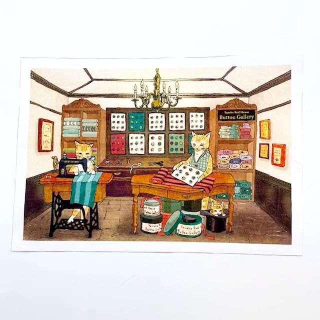 Yanaka Red House Button Galleryオリジナル猫のイラストパネル生地「猫の親子」の画像