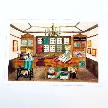 Yanaka Red House Button Galleryオリジナル猫のイラストパネル生地「猫の親子」の画像