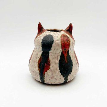 ヴィンテージ 猫耳付の三毛猫風の花瓶　花器　小物入れ　ROMANIA 1990年の画像