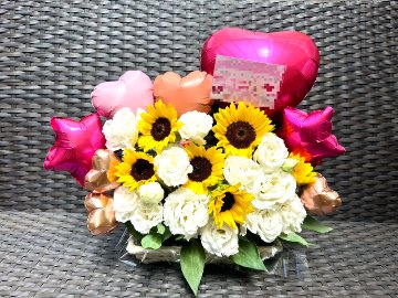 お任せ　お花と風船のアレンジ（fba204）９５００円画像
