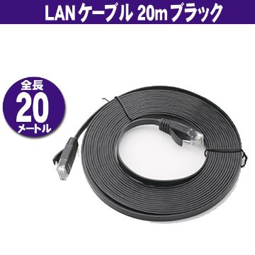 LANケーブル フラット CAT6 20m ブラック/ホワイト画像