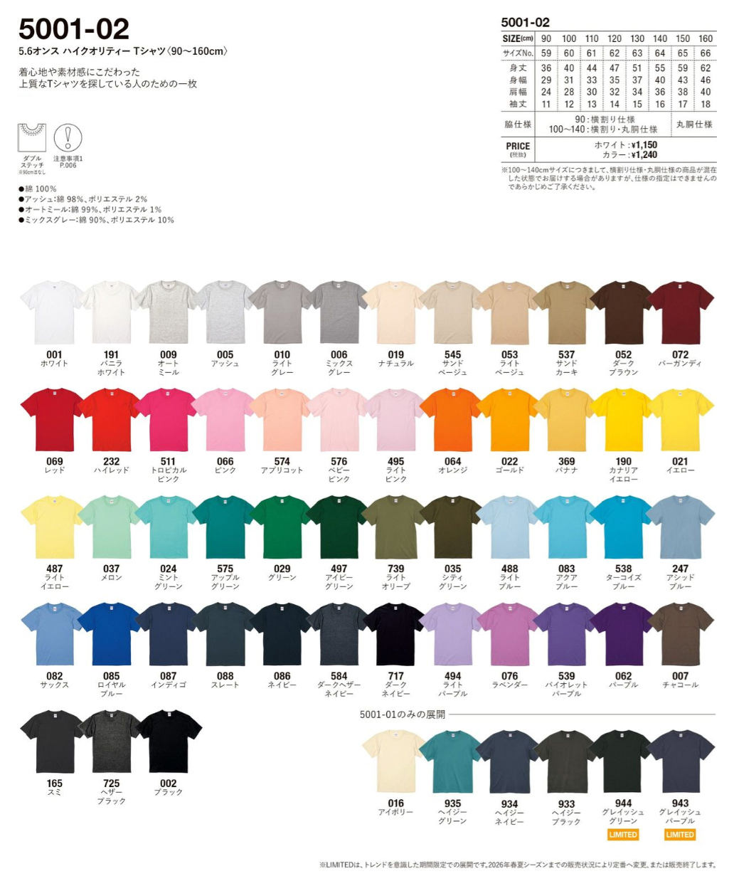UnaitedAthle 5001-02 5.6oz ハイクオリティー Tシャツの画像