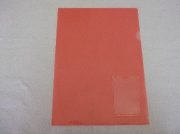 縦型名刺入付クリアファイル(クリアホルダー)(Ａ４・赤色）画像