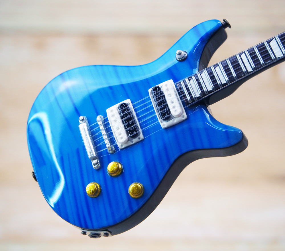 Musical Story Artist motif 1/6 15cm ミニチュア ギター 楽器 Double Cutaway Aqua Blue画像