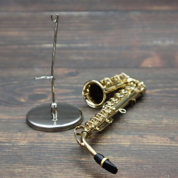 ミニチュア楽器 1/6スケール アルト サックス ゴールド 専用ケース＆スタンド付き の画像